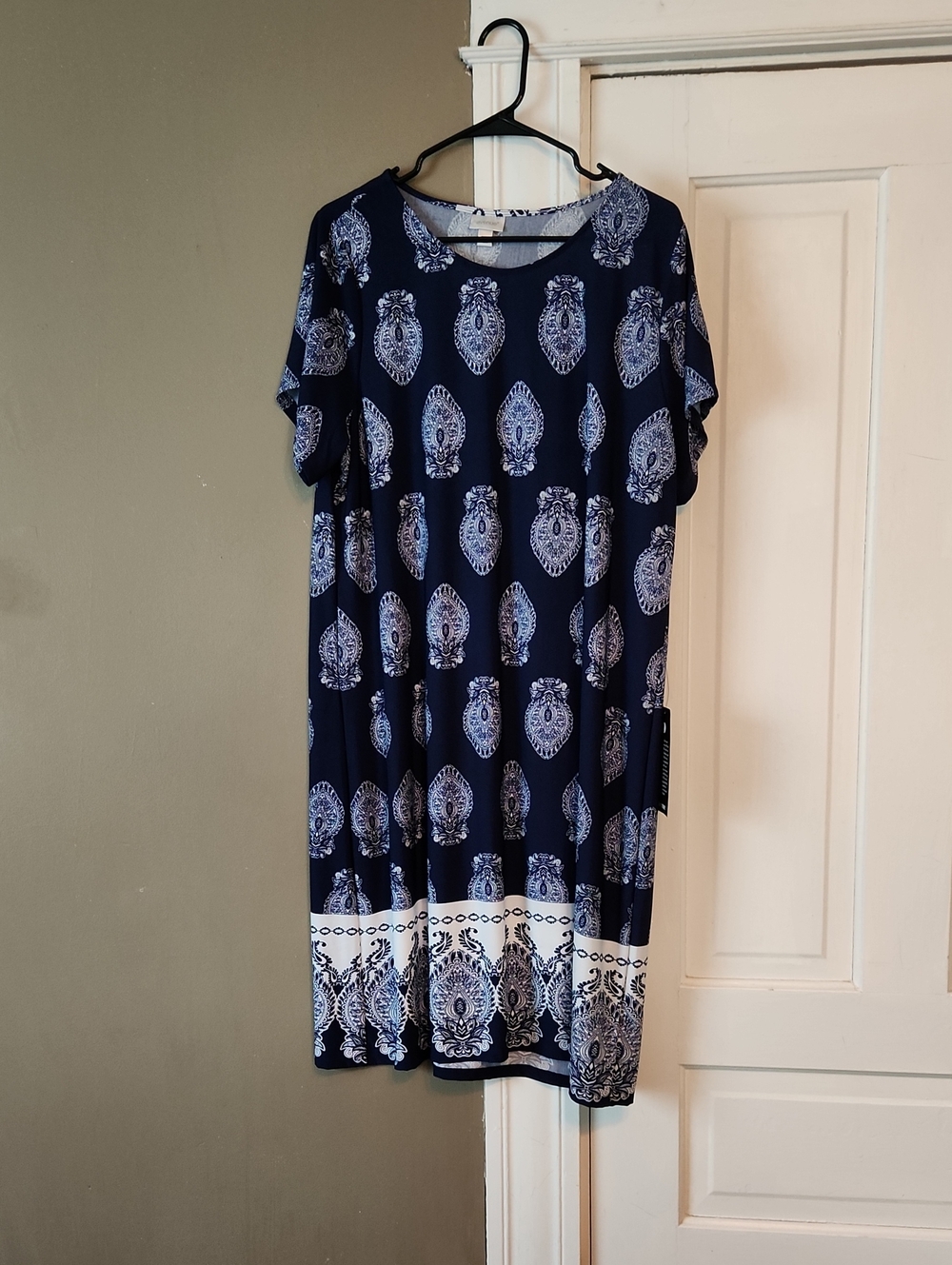 Avenue Navy and White Paisley Print Dress